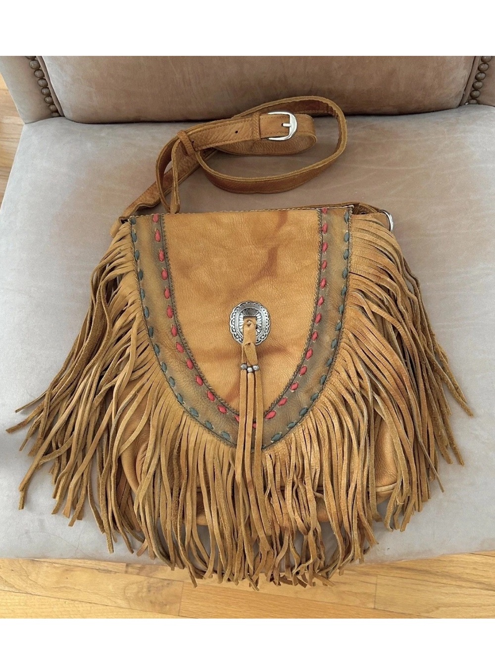Kobler Genuine Leather Supai Fringe Concho Tan Crossbody Bag NWOT